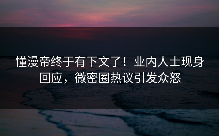 懂漫帝终于有下文了！业内人士现身回应，微密圈热议引发众怒
