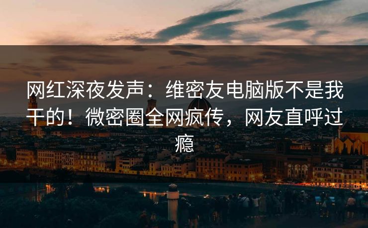 网红深夜发声：维密友电脑版不是我干的！微密圈全网疯传，网友直呼过瘾